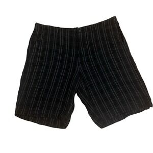 Perry Ellis 100% Linen Chino Plaid Shorts Black Gray 36 Grunge Classic